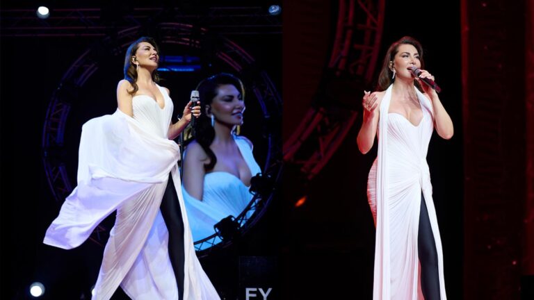Harbiye’de Ebru Yaşar rüzgarı! Siyah-beyaz sahne kostümü gündem oldu